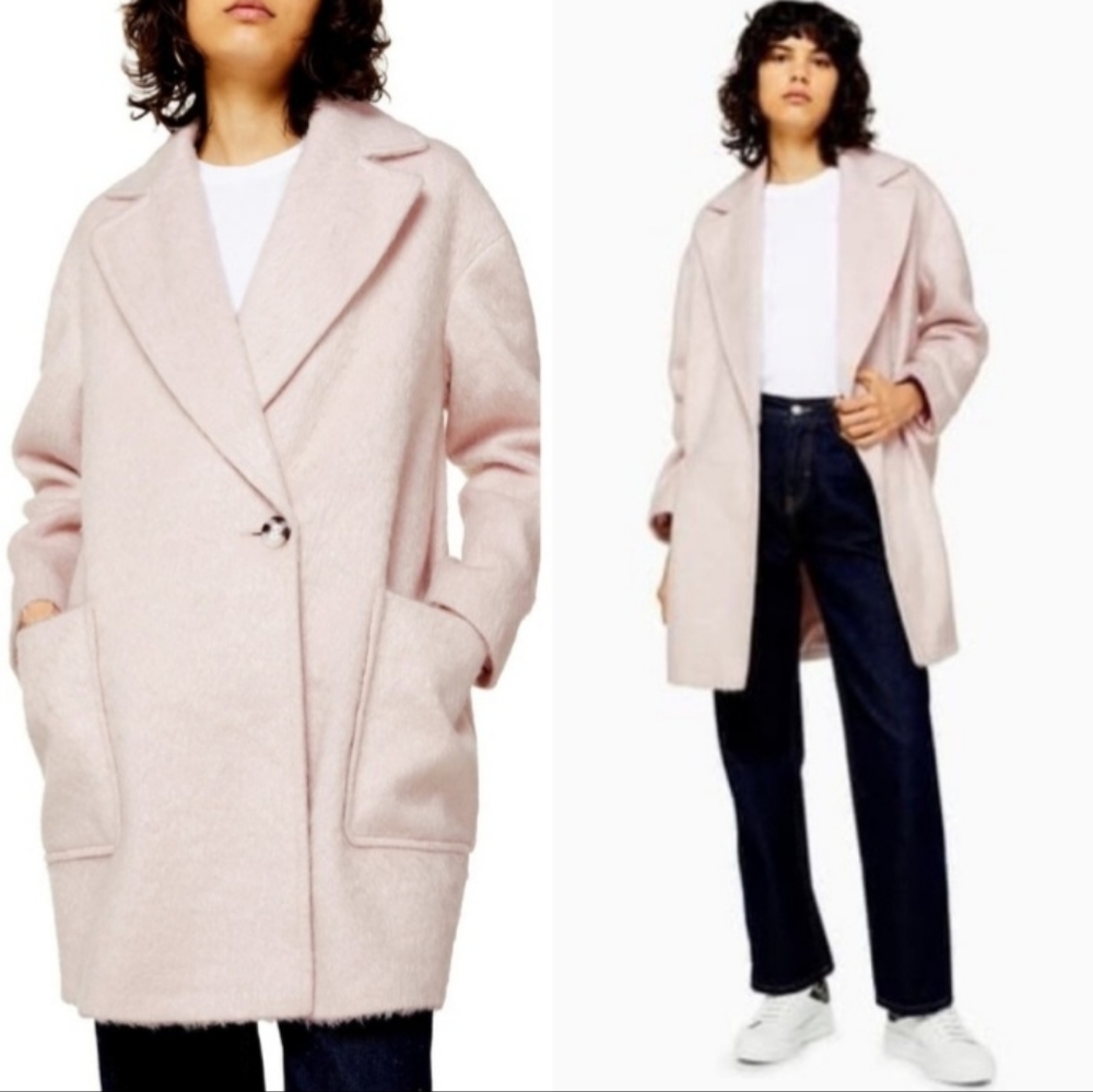 Topshop Carly Blush Pink Coat Jacket Size 8 Overcoat 1 Button NEW NWT